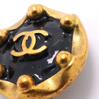 Chanel Earrings Vintage CC Logo Round Circle Gold Plated Black — view 6