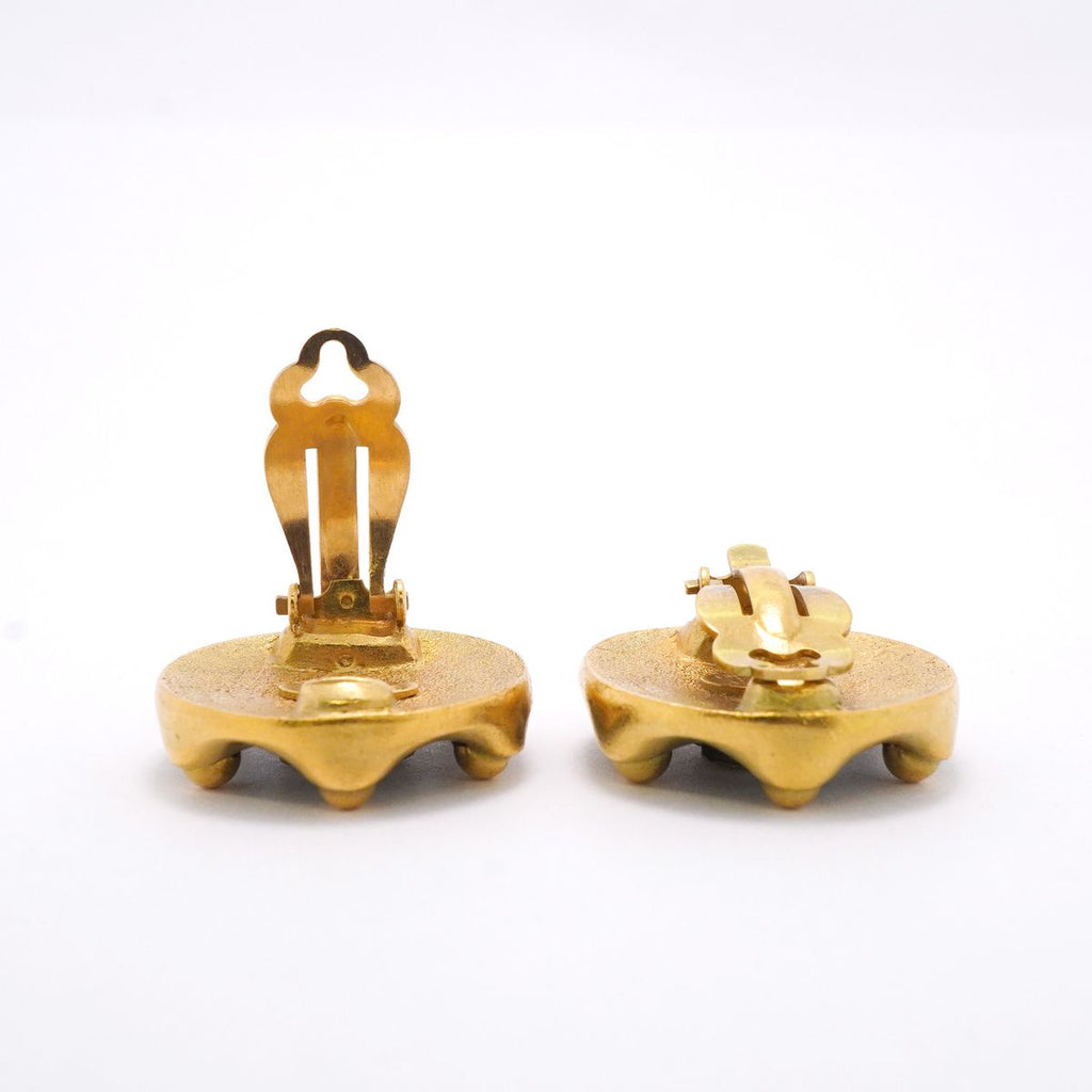 Chanel Earrings Vintage CC Logo Round Circle Gold Plated Black — view 3