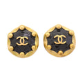 Chanel Earrings Vintage CC Logo Round Circle Gold Plated Black