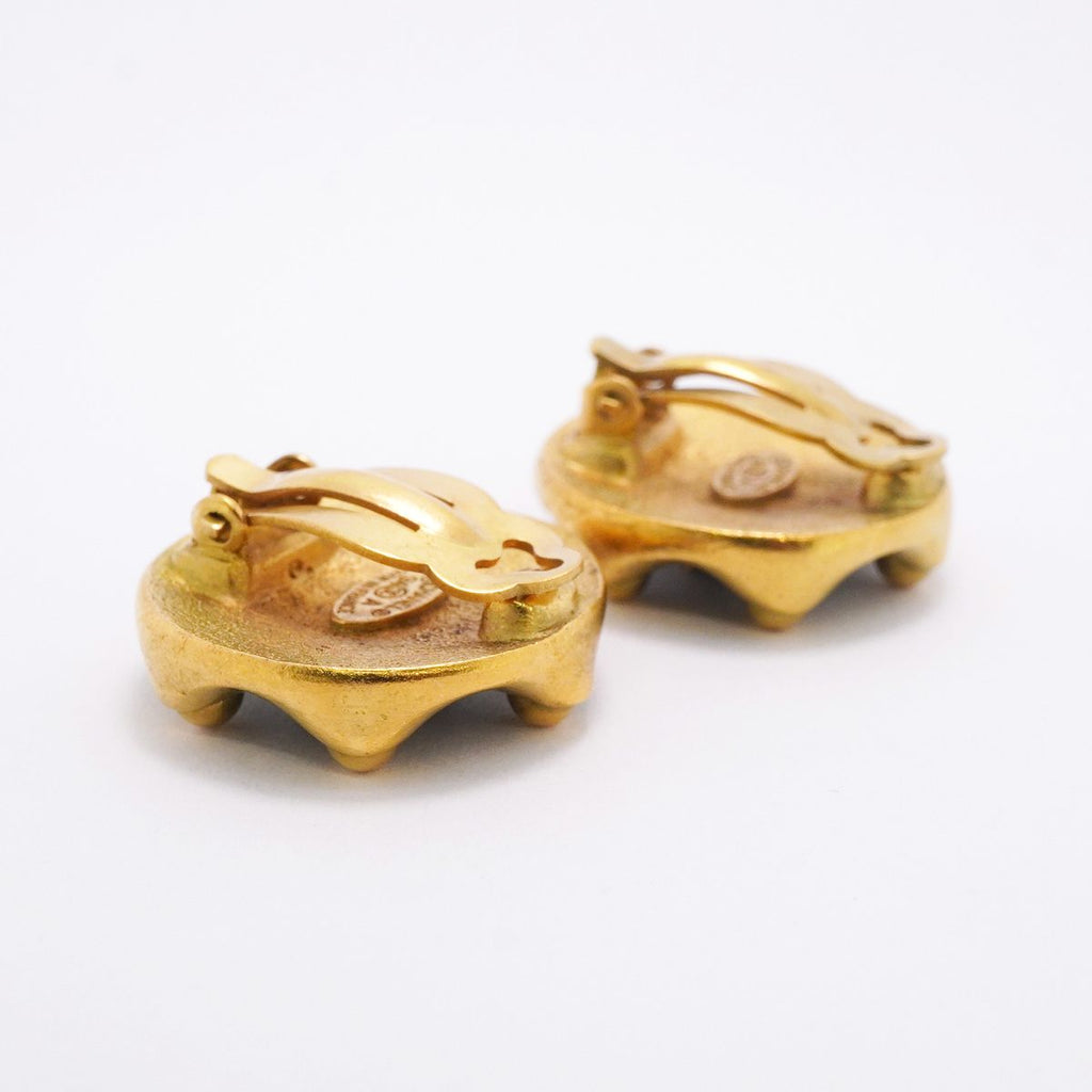 Chanel Earrings Vintage CC Logo Round Circle Gold Plated Black — view 2