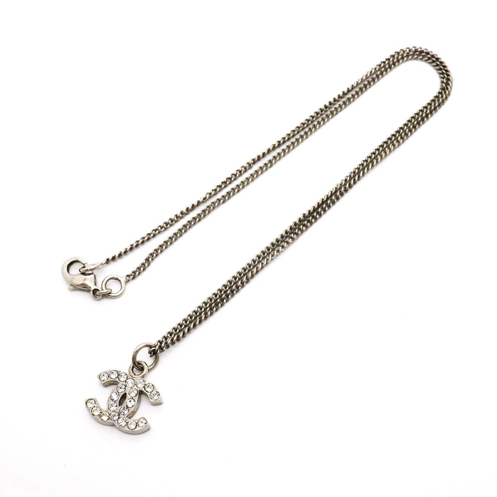 Chanel Necklace CC Logo Metal Rhinestone Silver — view 3