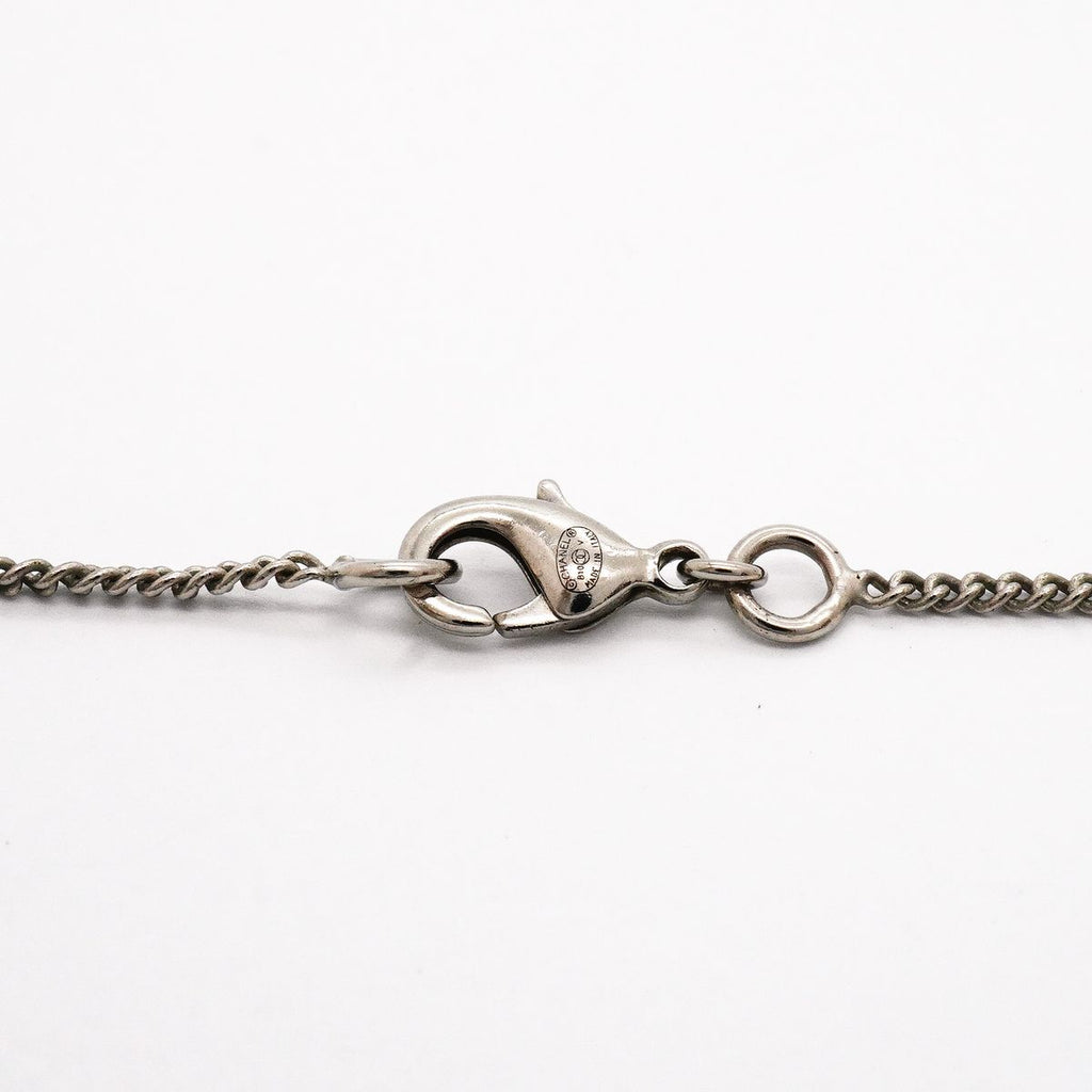 Chanel Necklace CC Logo Metal Rhinestone Silver — view 4