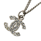Chanel Necklace CC Logo Metal Rhinestone Silver