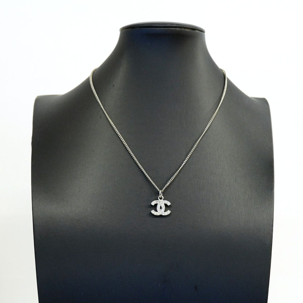 Chanel Necklace CC Logo Metal Rhinestone Silver — view 6
