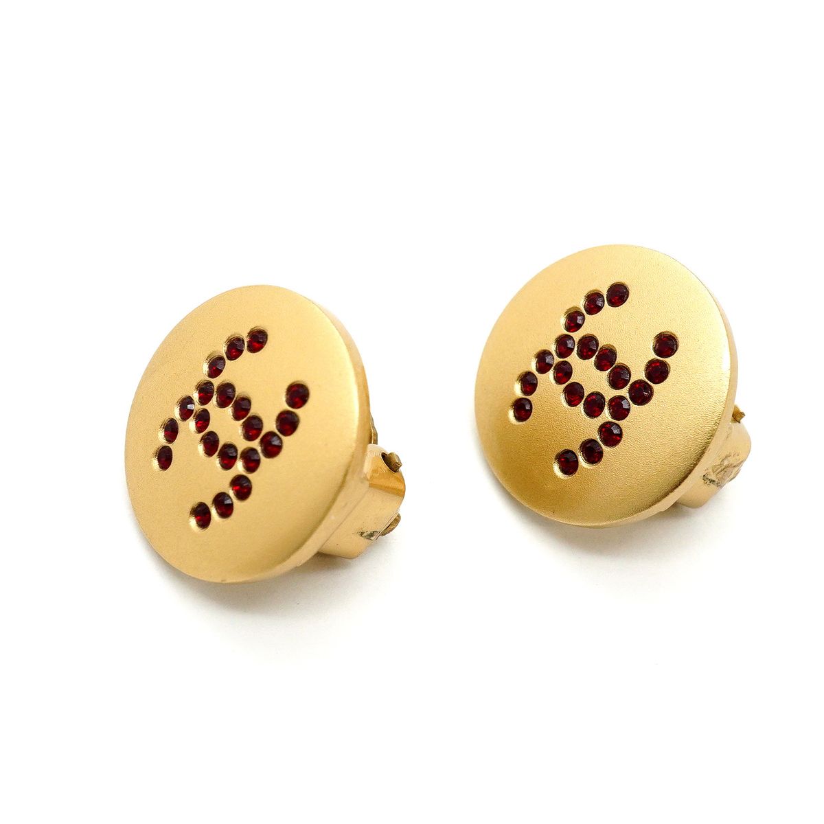 Chanel Earrings CC Logo Round Circle Gold Plated Color Stone — view 2