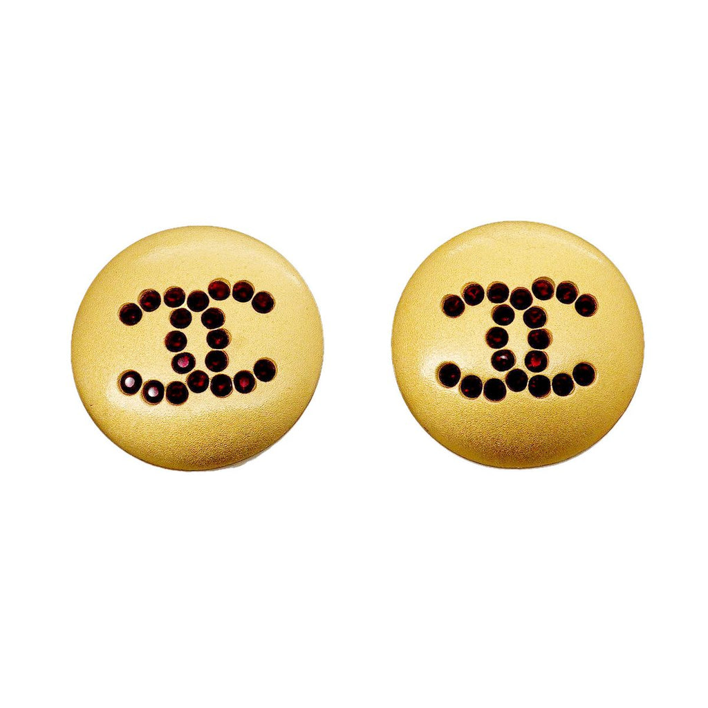Chanel Earrings CC Logo Round Circle Gold Plated Color Stone