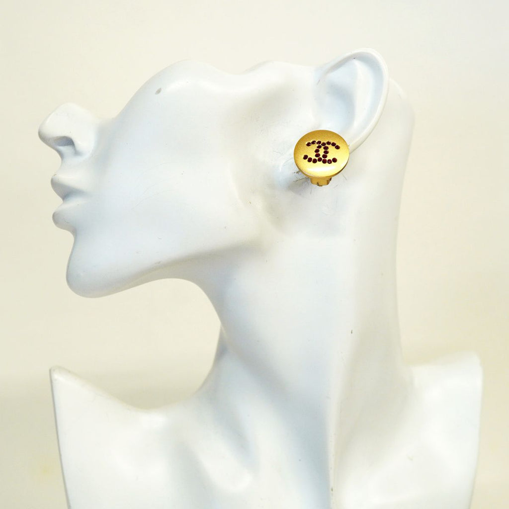 Chanel Earrings CC Logo Round Circle Gold Plated Color Stone — view 5