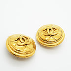 Chanel Earrings Vintage CC Logo Quilted Round Circle Gold Plated — view 2