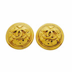 Chanel Earrings Vintage CC Logo Quilted Round Circle Gold Plated