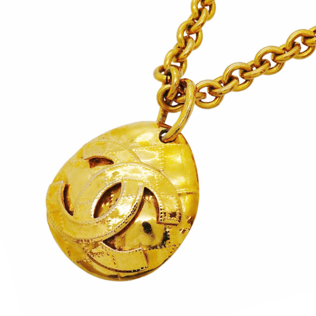 Chanel Necklace Vintage CC Logo Quilted Gold Plated