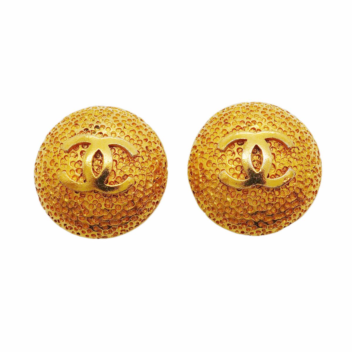 Chanel Earrings Vintage CC Logo Round Circle Gold Plated
