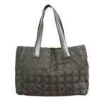 Chanel Tote New Travel Nylon Brown Black Silver