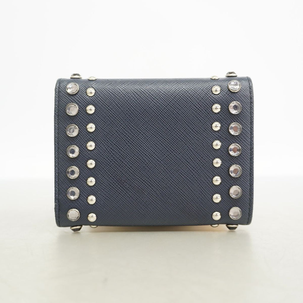 Prada Trifold Wallet Saffiano Leather Navy Silver — view 7