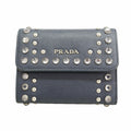 Prada Trifold Wallet Saffiano Leather Navy Silver