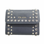 Prada Trifold Wallet Saffiano Leather Navy Silver