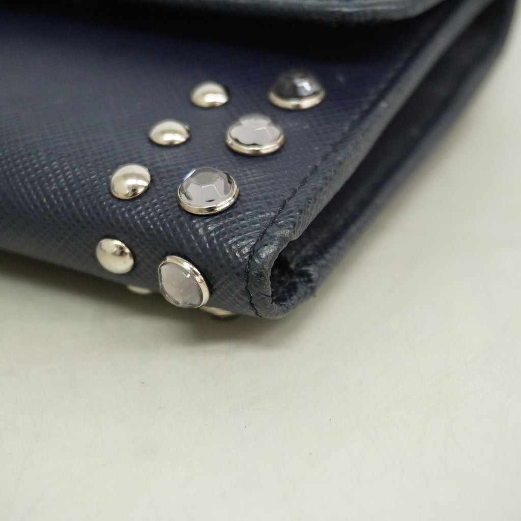 Prada Trifold Wallet Saffiano Leather Navy Silver — view 5