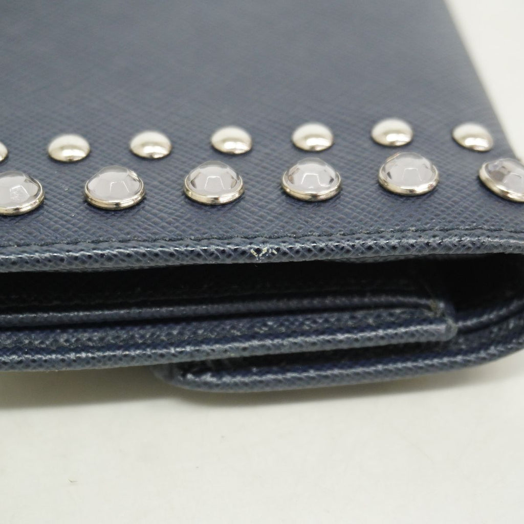 Prada Trifold Wallet Saffiano Leather Navy Silver — view 6