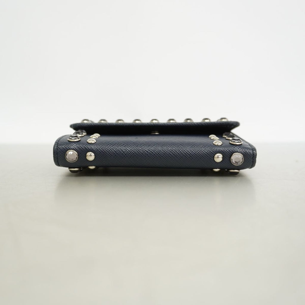 Prada Trifold Wallet Saffiano Leather Navy Silver — view 2
