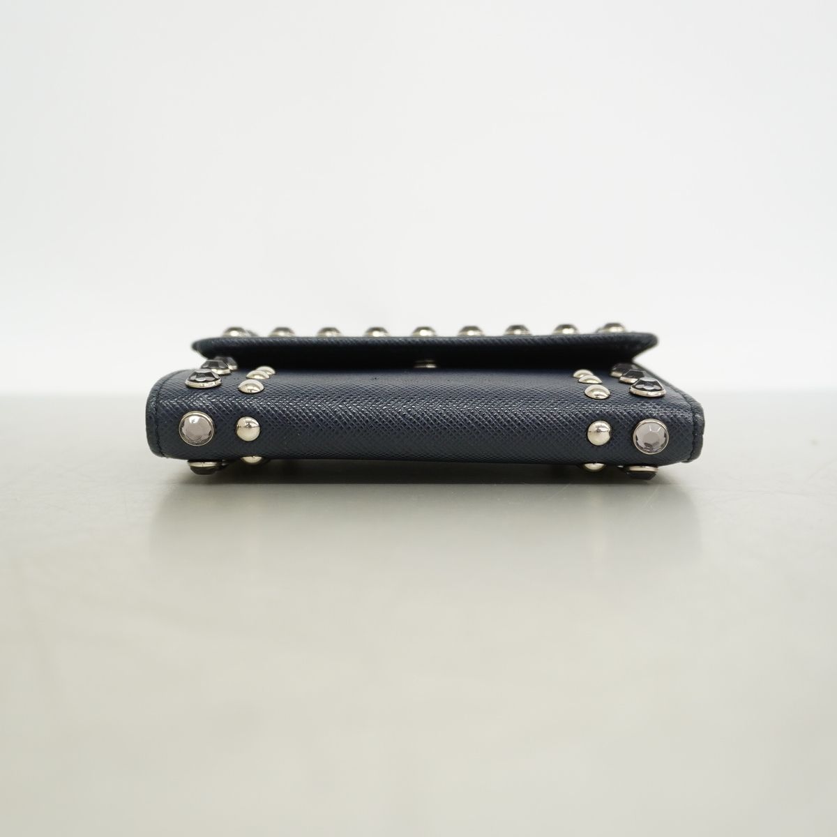 Prada Trifold Wallet Saffiano Leather Navy Silver — view 2