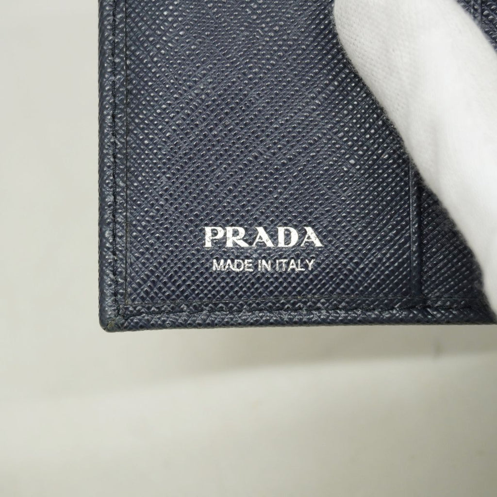 Prada Trifold Wallet Saffiano Leather Navy Silver — view 4