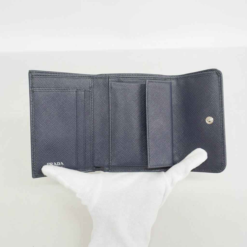 Prada Trifold Wallet Saffiano Leather Navy Silver — view 3