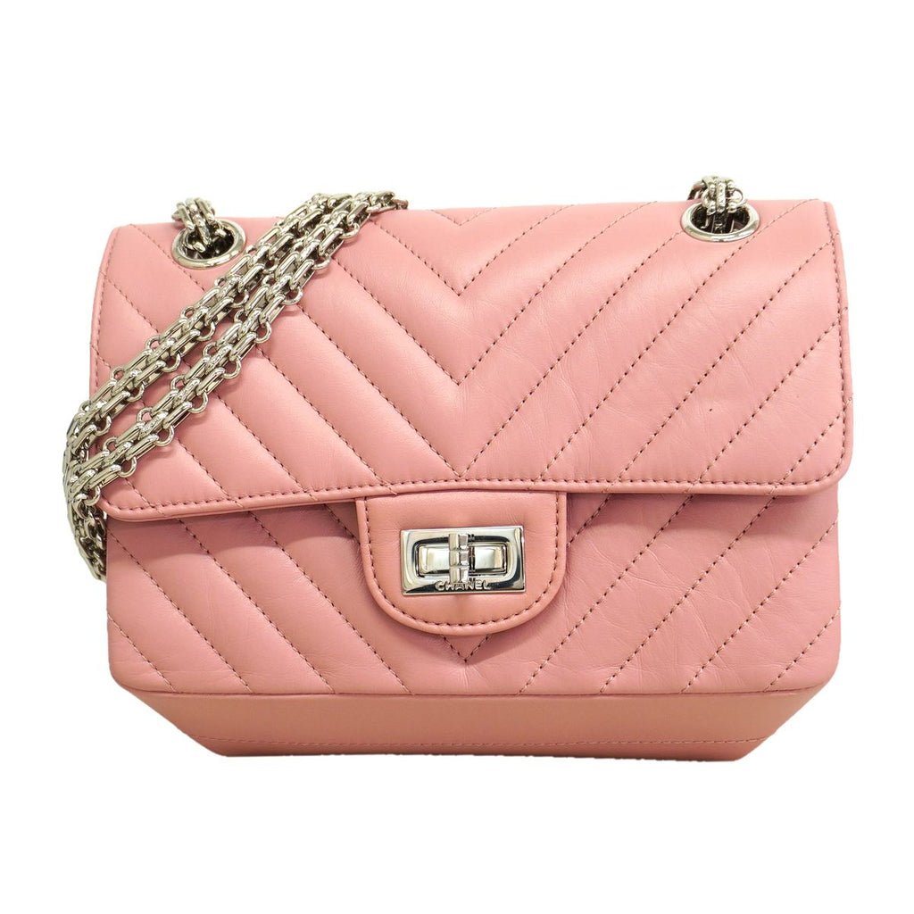 Chanel Shoulder Bag V-stitch 2.55 Leather Pink Silver