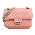 Chanel Shoulder Bag V-stitch 2.55 Leather Pink Silver