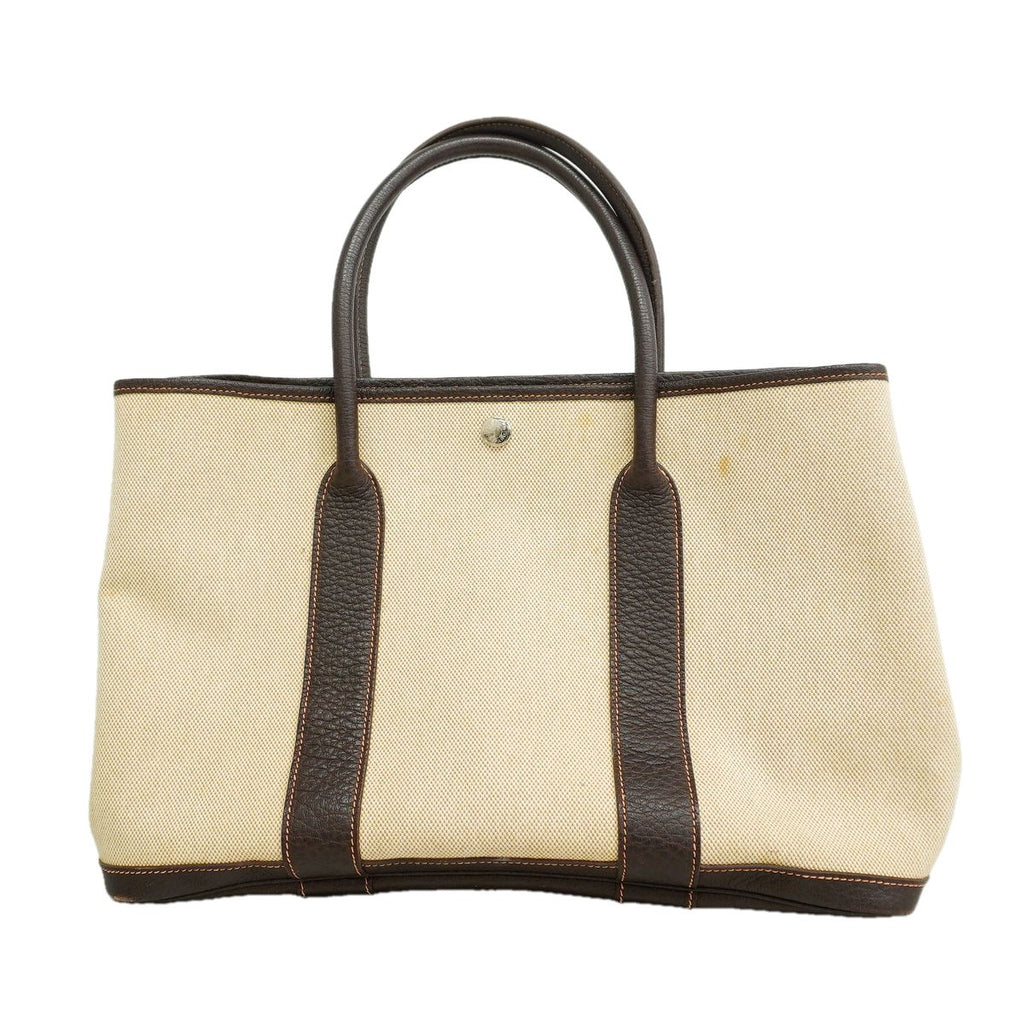 Hermes Tote Garden Party PM Toile H Natural Brown Silver