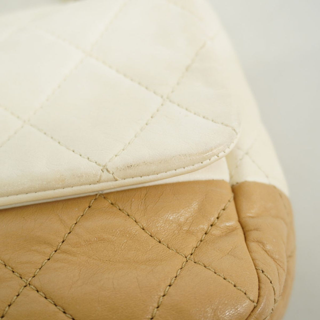 Chanel Shoulder Bag Quilted Calfskin White Brown Silver — view 6