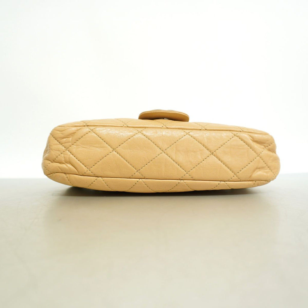 Chanel Shoulder Bag Quilted Calfskin White Brown Silver — view 3
