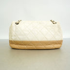 Chanel Shoulder Bag Quilted Calfskin White Brown Silver — view 8