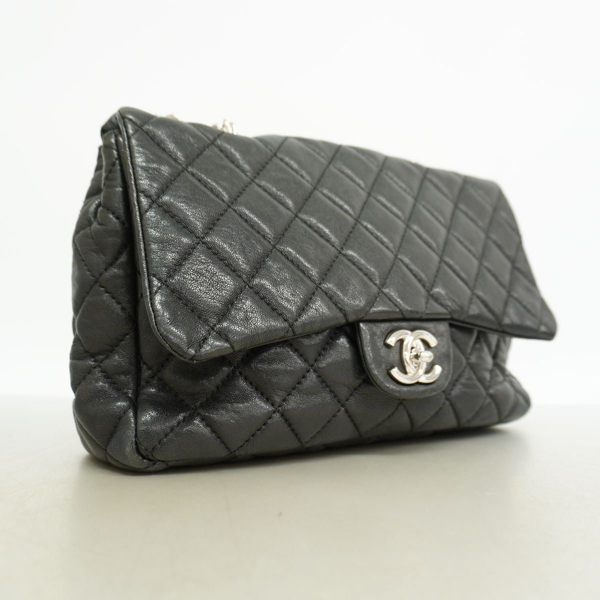 Chanel Shoulder Bag Maxi Quilted Leather Black Silver — view 2