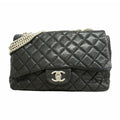 Chanel Shoulder Bag Maxi Quilted Leather Black Silver