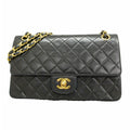 Chanel Shoulder Bag Quilted Lambskin Black Gold