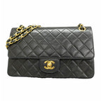 Chanel Shoulder Bag Quilted Lambskin Black Gold