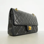 Chanel Shoulder Bag Quilted Lambskin Black Gold — view 2