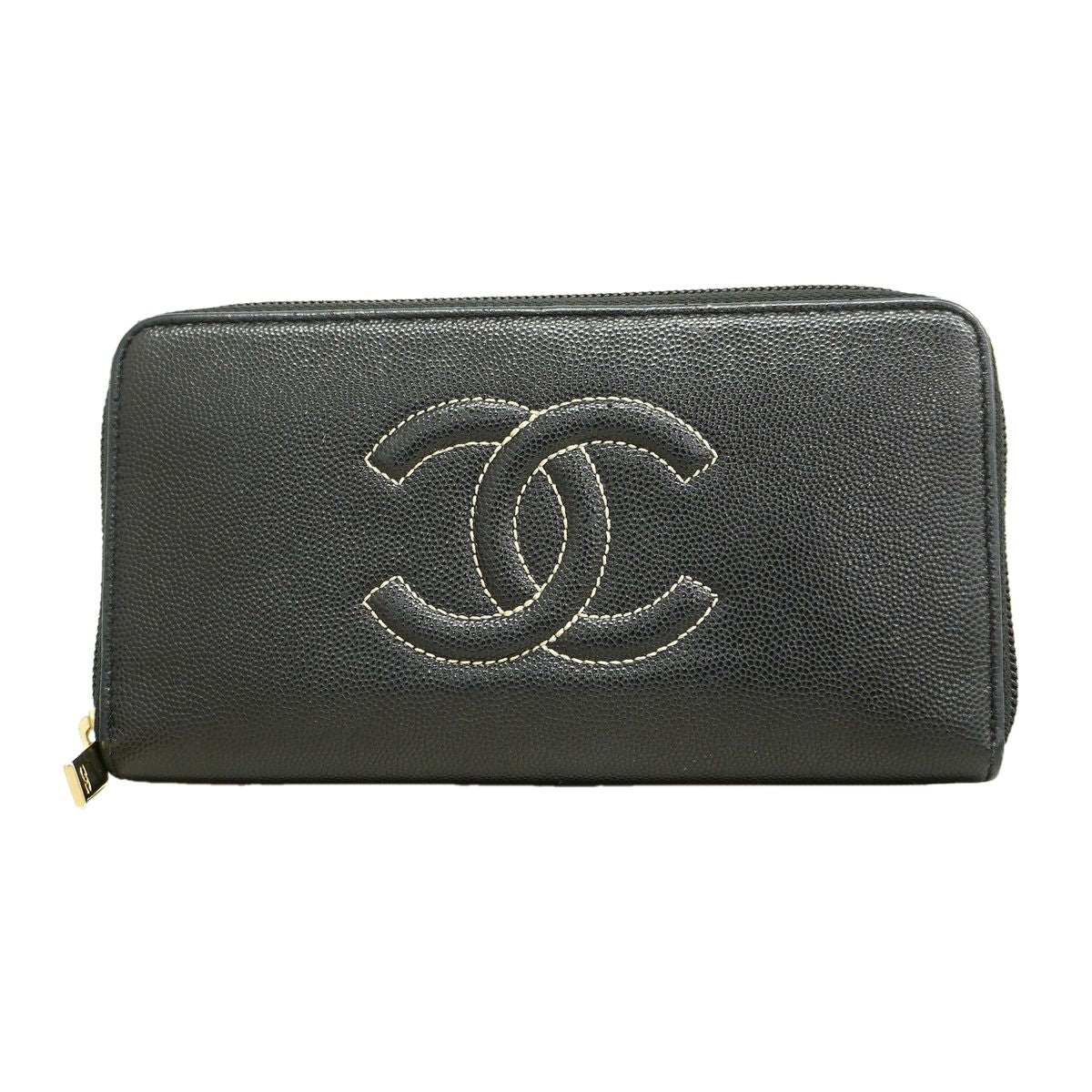 Chanel Wallet Caviar Leather Black Gold