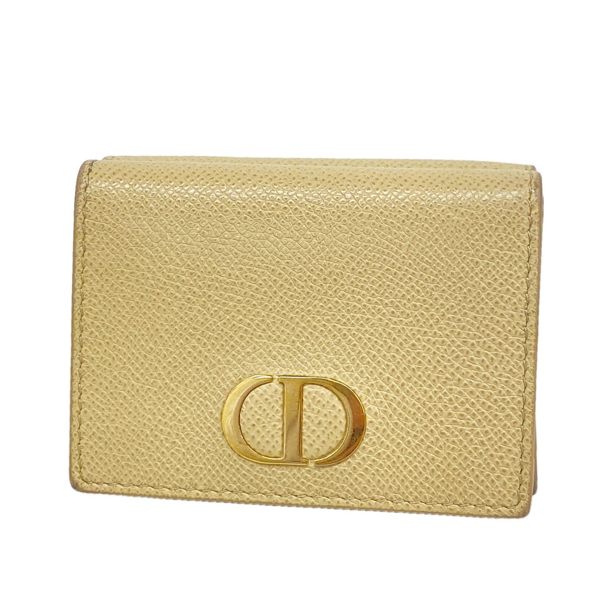 Dior Trifold Wallet Leather Beige Gold