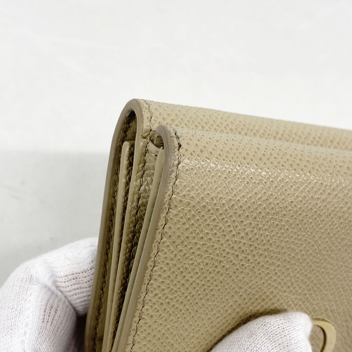 Dior Trifold Wallet Leather Beige Gold — view 7