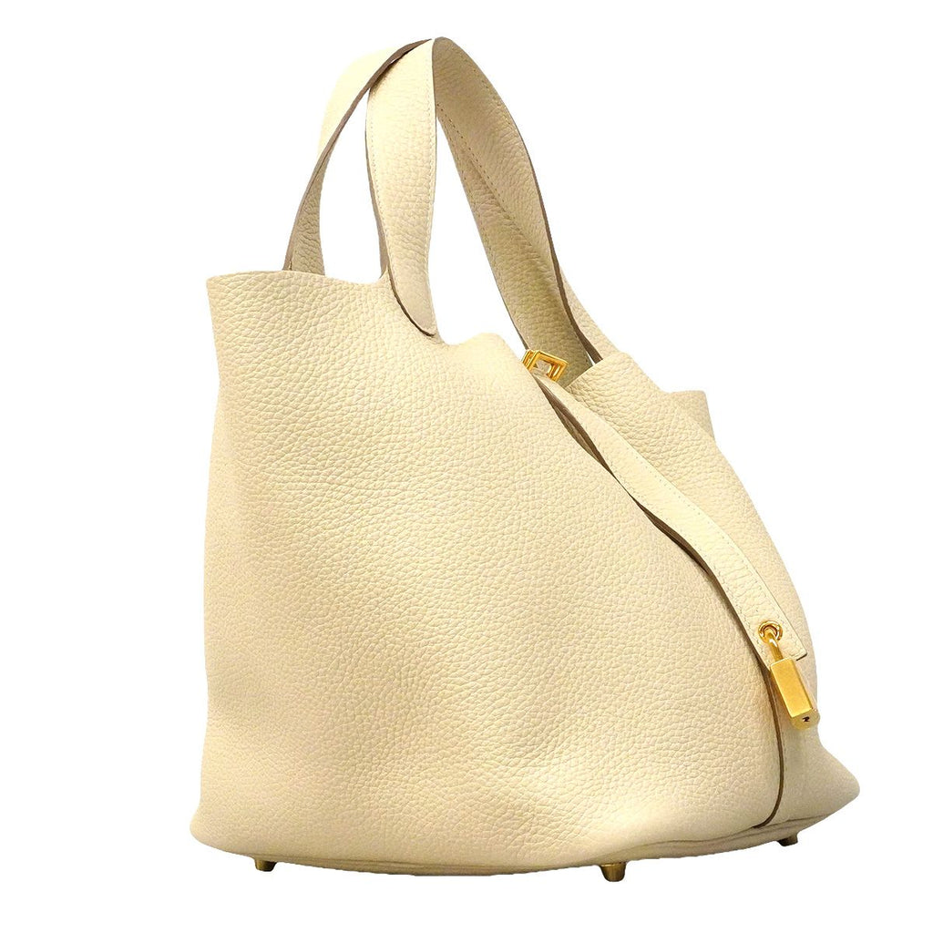 Hermes Handbag Picotin Lock MM Taurillon Clemence Craie Gold — view 2