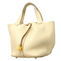 Hermes Handbag Picotin Lock MM Taurillon Clemence Craie Gold