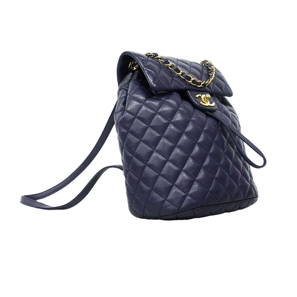 Chanel Backpack Quilted Lambskin Navy Gold — view 2