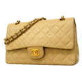 Chanel Shoulder Bag Quilted Lambskin Beige Gold