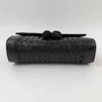 Bottega Veneta Intrecciato Knot Clutch Handbag Leather Black Gold Vintage — view 6