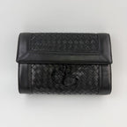 Bottega Veneta Intrecciato Knot Clutch Handbag Leather Black Gold Vintage