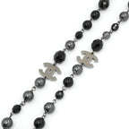 Chanel Pendant Choker Black Silver CC Logo Pearl Long Necklace — view 3