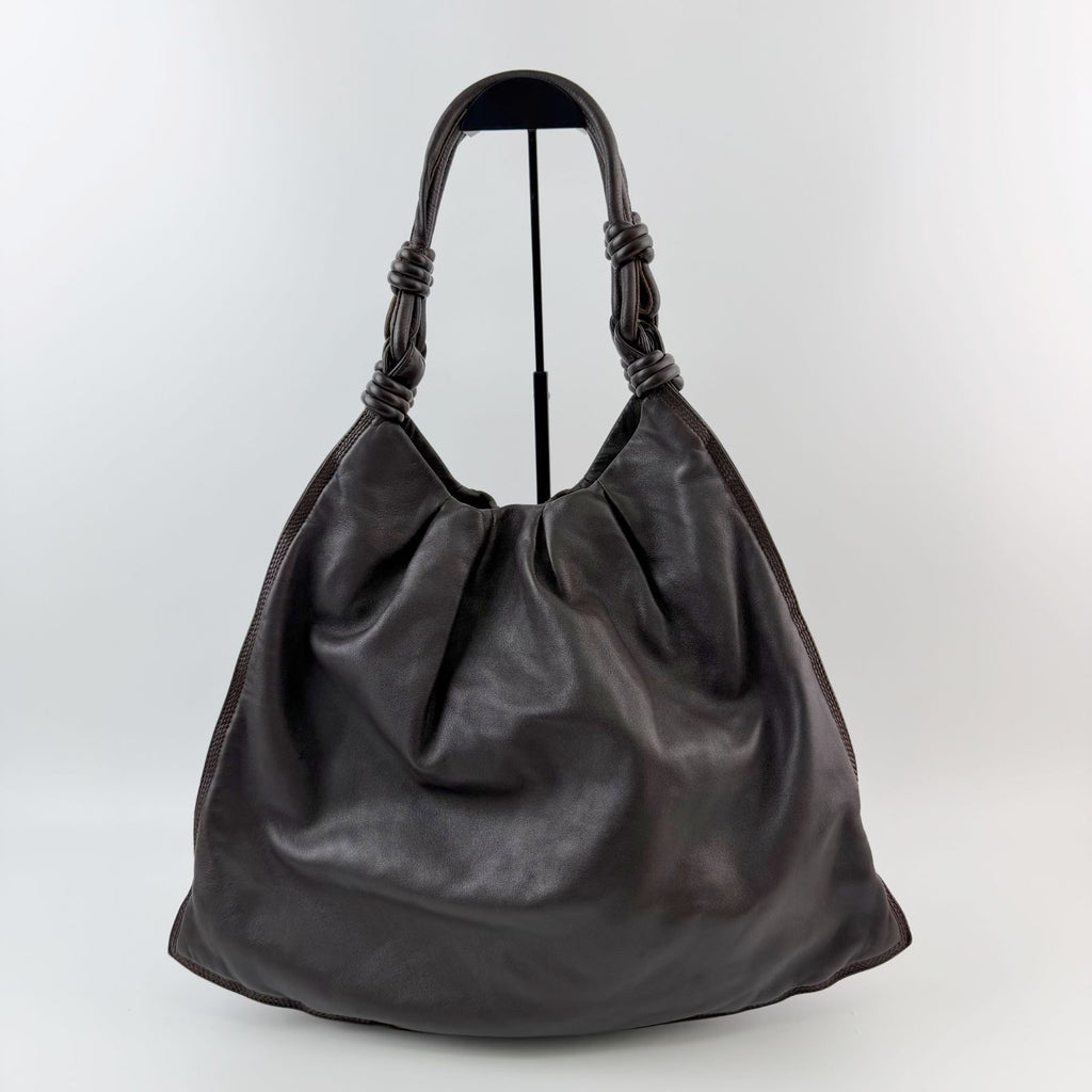 Loewe Anagram Knot Handle Shoulder Bag Leather Dark Brown Vintage — view 4