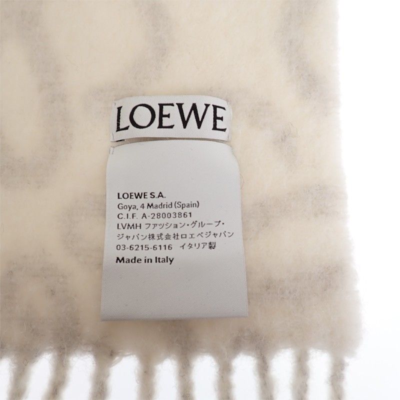 Loewe Anagram Scarf Fringe Wool Alpaca Gray White — view 6