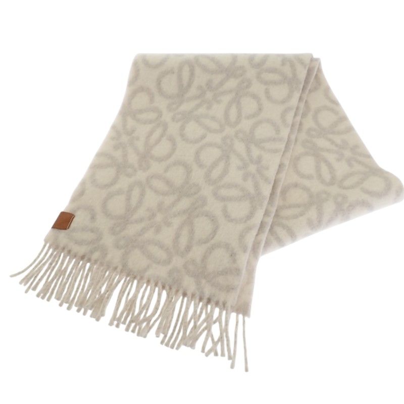 Loewe Anagram Scarf Fringe Wool Alpaca Gray White — view 3