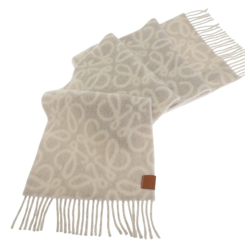 Loewe Anagram Scarf Fringe Wool Alpaca Gray White — view 2